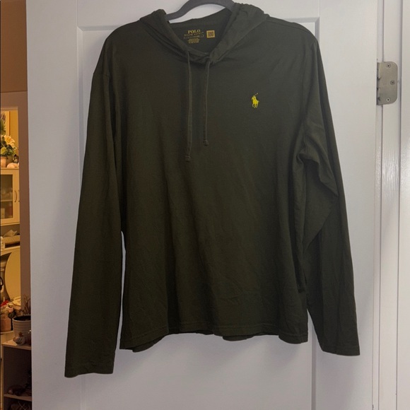 Polo by Ralph Lauren Men's Olive hooded long sleeve shirt - Picture 2 of 4